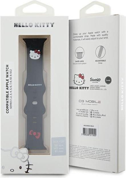 Produktbild Hello Kitty Pasek HKAWMSCHBLK Apple Watch 38/40/41mm czarny/black strap Silicone Kitty Head (Silikon, Stahl)