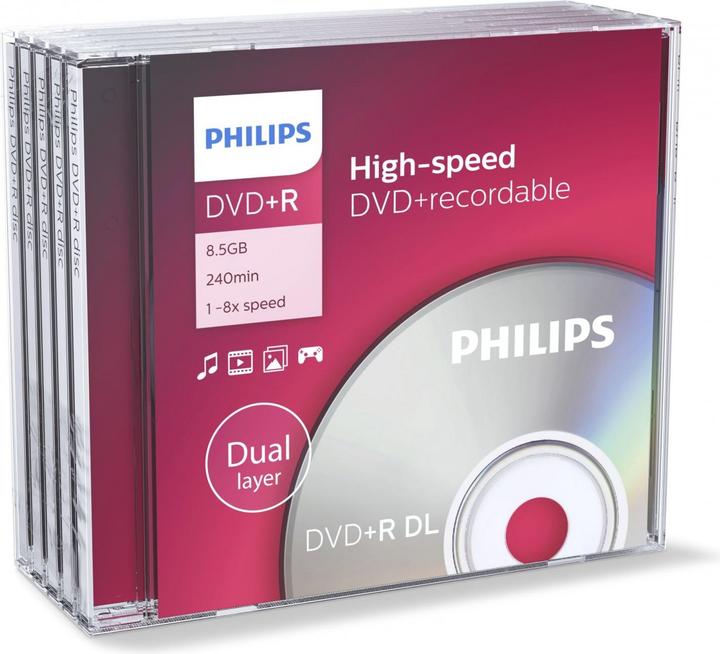 Produktbild Philips 1x5 DVD+R 8,5GB DL 8x JC (5 x)