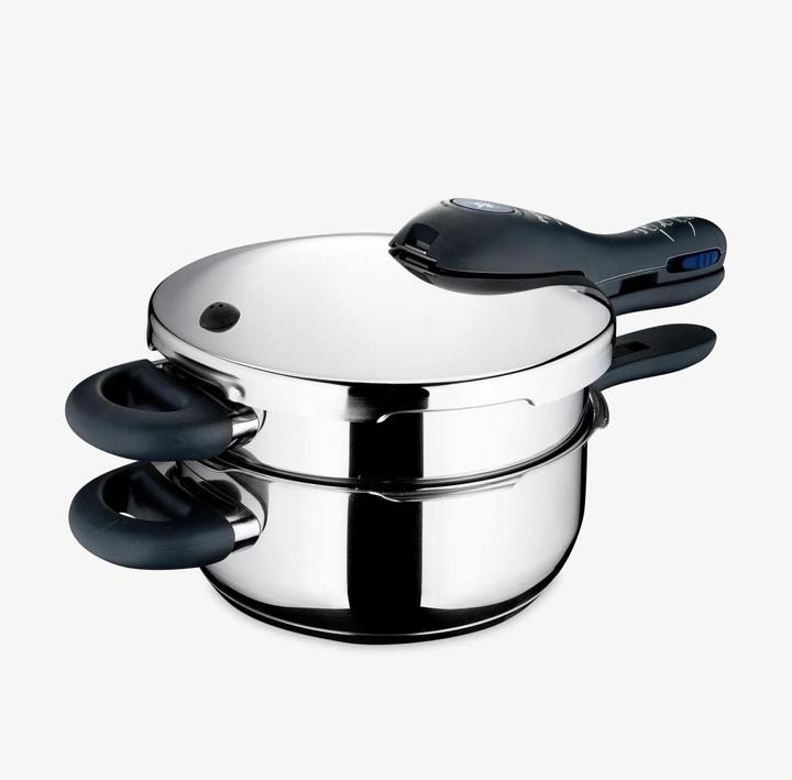 Produktbild WMF Schnellkochtopf 2tlg 4,5+3,0l Dampfkochtopf Perfect Plus Induktion Edelstahl 18/10 (22 cm, Dampfkochtopf)