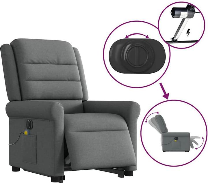 Produktbild VidaXL Elektrischer Massagesessel mit Aufstehhilfe Dunkelgrau Stoff