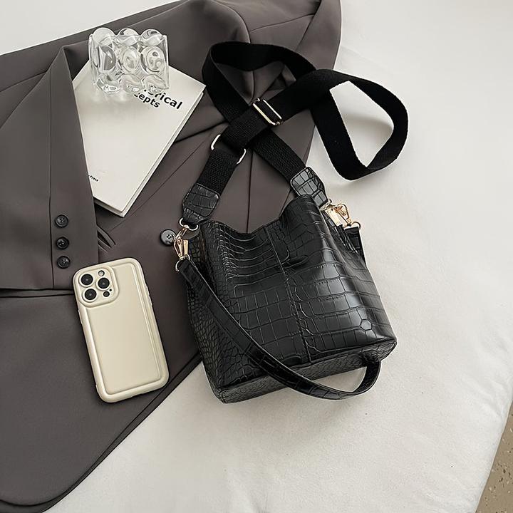 Only-Bags.Store Bucket Bag mit Krokodilmuster - Vielseitige Schulter- und Umhängetasche, schmutzabweisendes