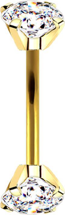 Produktbild Star Piercing Micro Banane vergoldet Innengewinde mit zwei Kristalle silber gefasst (ohne Messing, Chirurgenstahl 316L)