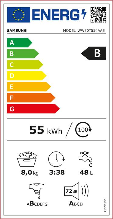 Etichetta energetica Samsung WW80T554AAE/S5 WW5500 (8 kg, A sinistra)