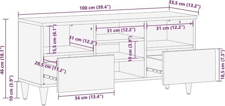 Immagine prodotto VidaXL Mobile TV 100x33,5x46 cm in legno massiccio di mango