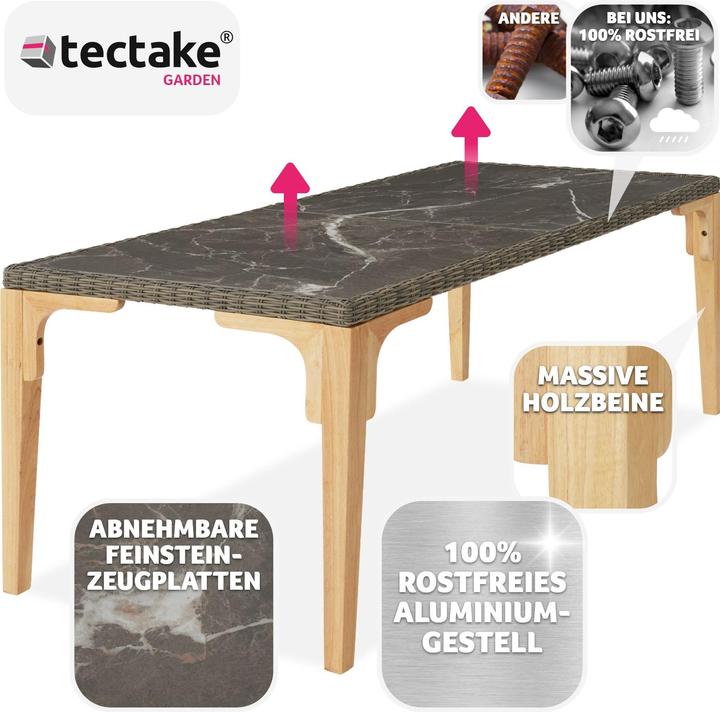 Produktbild tectake Rattan Tisch Foggia 196x87x76cm (196 cm)