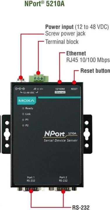 Immagine prodotto Moxa NPort 5210A, server LAN RS232, 2 porte (VGA, RJ45 (1x))