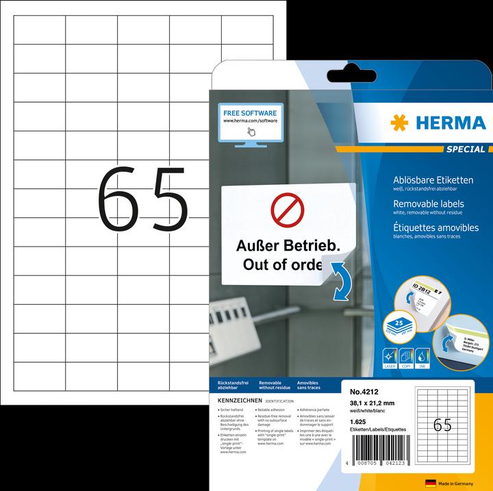 Actual product image HERMA A4 removable labels