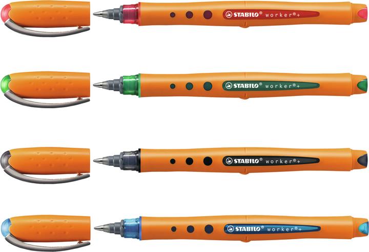 Produktbild STABILO worker+ Tintenroller (Grün, Rot, Blau, Schwarz, 4 x)