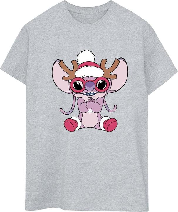Actual product image Disney Womens/Ladies Lilo & Stitch Angel Reindeer Cotton Boyfriend T-Shirt (5XL)
