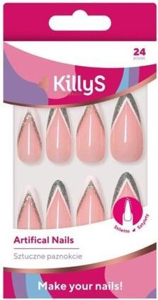 KillyS Künstliche Nägel Stiletto Silber Glitter French (Pink)