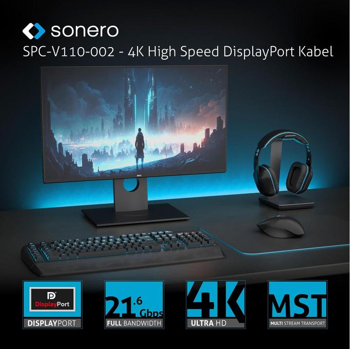 Produktbild Sonero USB-C/DP-Adapter, 4K60, 18Gbps, Stecker/Buchse, grau/schwarz, 10 cm (USB Typ-C, 16 cm)
