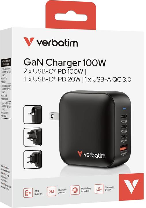 Image du produit Verbatim GaN Charger 100W 4 Devises (100 W)