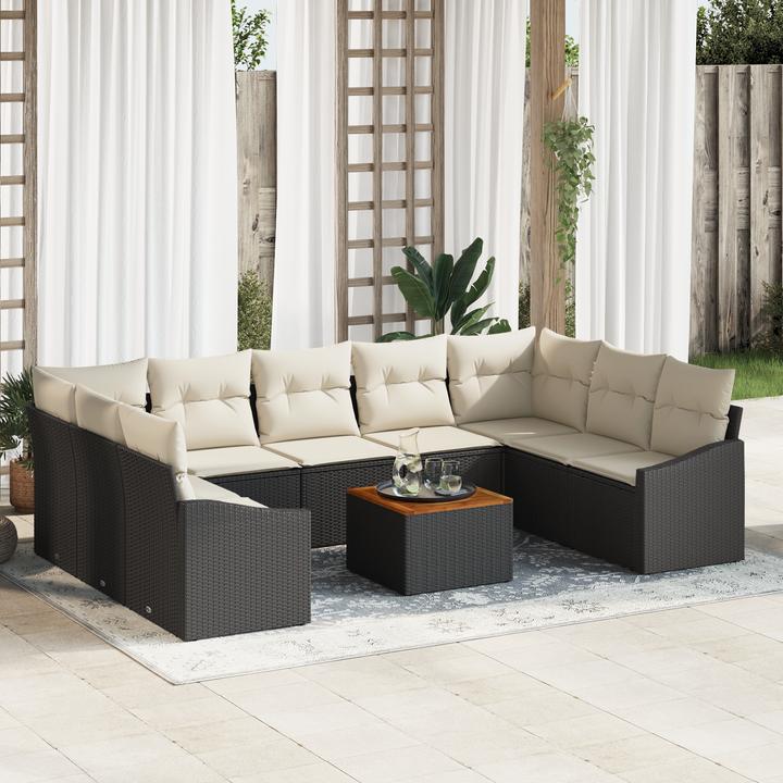 Immagine prodotto VidaXL Set di divani da giardino da 10 pezzi con cuscini in poly rattan nero acacia