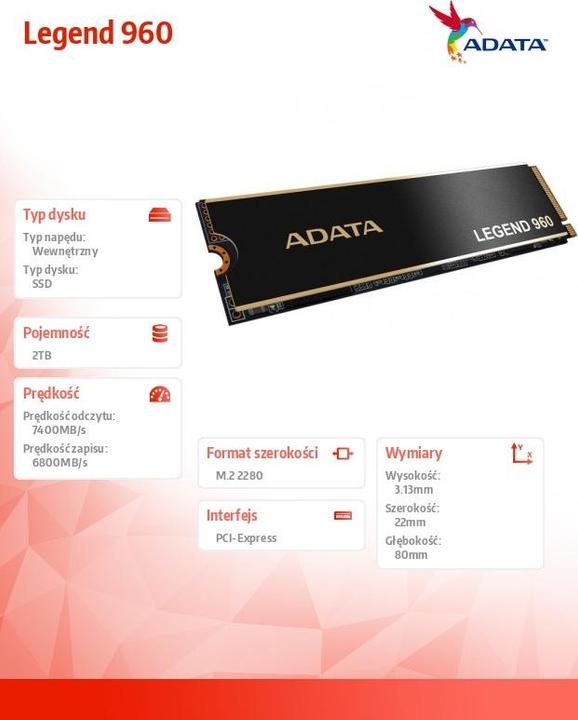Image du produit Adata Legend 960 (2000 Go, M.2 2280)