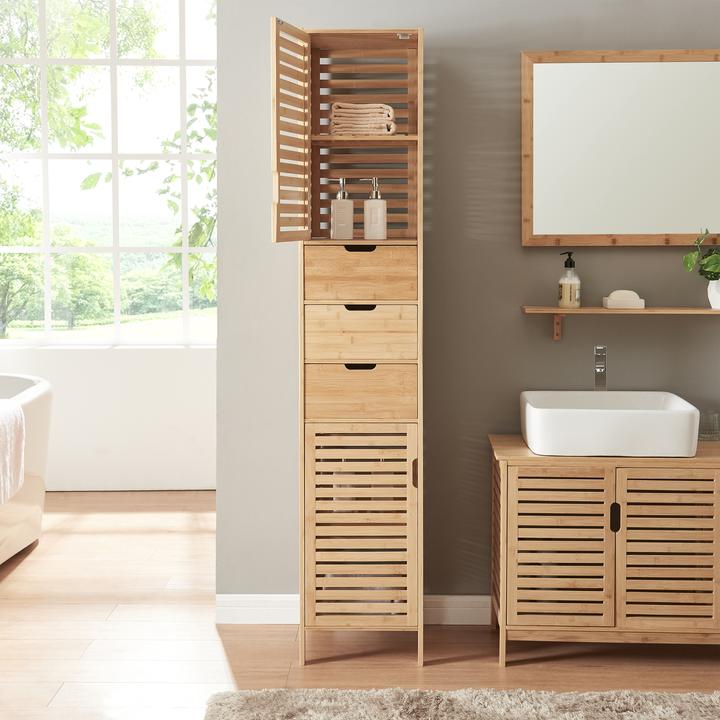 Produktbild En.Casa Hochschrank Boksereys 180x35x35 cm Bambus (180 x 35 x 35 cm)