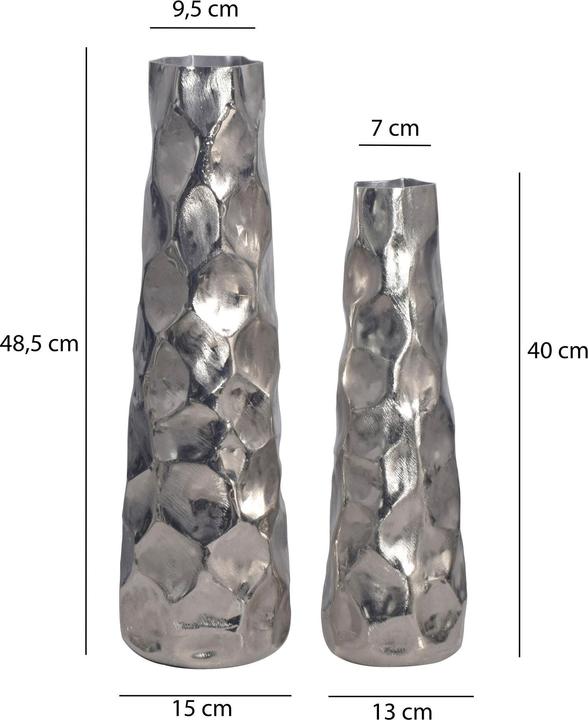 Actual product image FineBuy Vase 2er Set Blumenvase Aluminium Tischvase Hammerschlag Dekovase Modern (2 x)