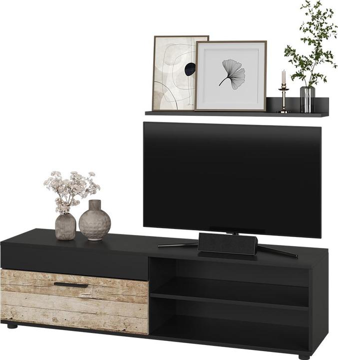 Produktbild Vichy Lowboard & Regal Berno, Schwarz/Sandeiche, mit 1 Klappe