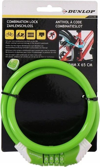 Produktbild Dunlop - antykradzieżowe zapięcie rowerowe na kod (zielony) (65 cm)