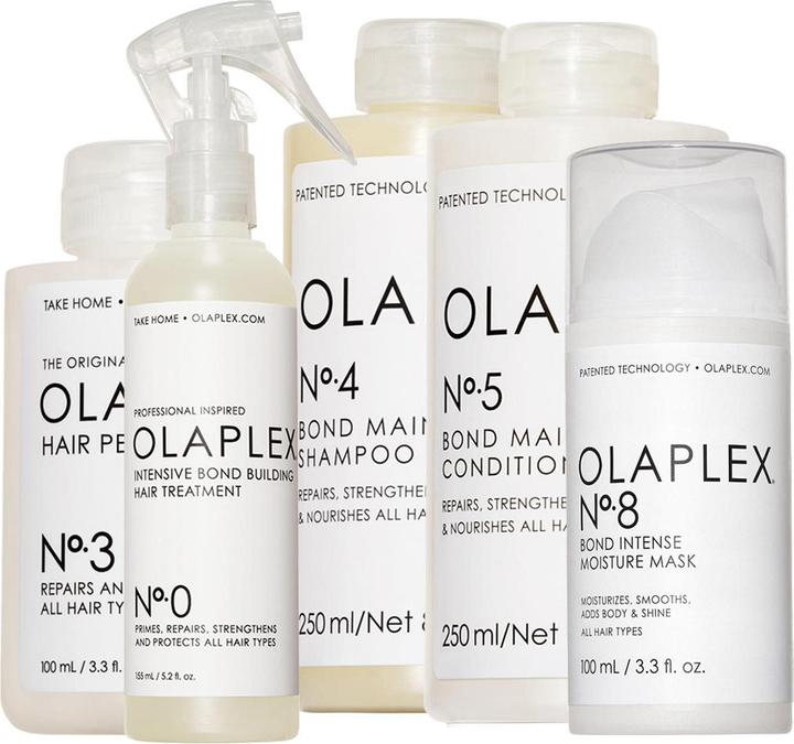 Produktbild Olaplex Premium Pflegeset No. 0 + No. 3 + No. 4 + No. 5 + No. 8 (Haarpflege set)