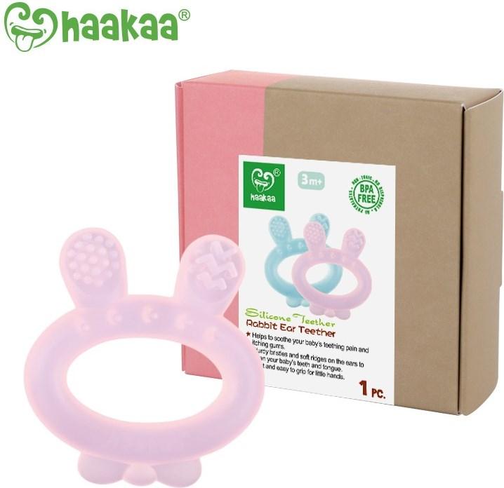 Actual product image Haakaa Teething Ring Rabbit Ear- Pink