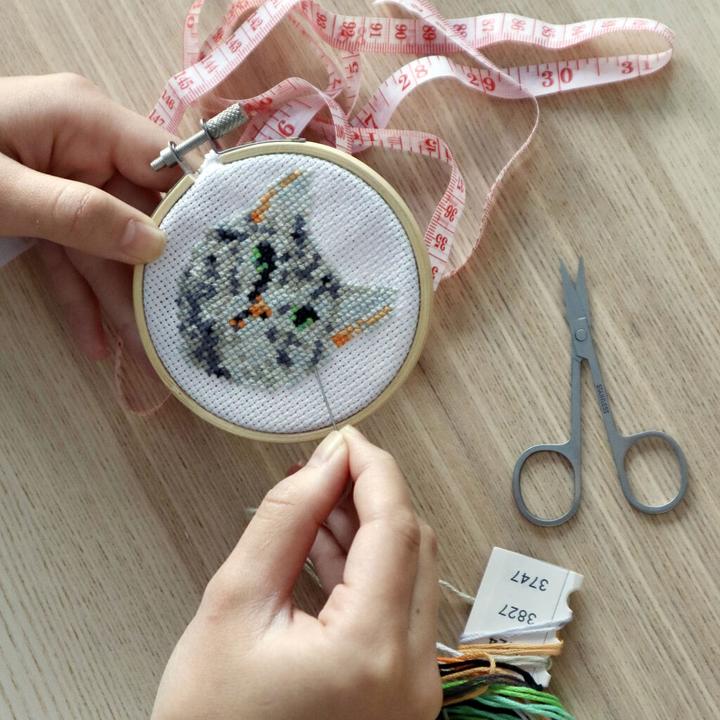 Actual product image Kikkerland Mini Cross Stitch Embroidery Kit Cat