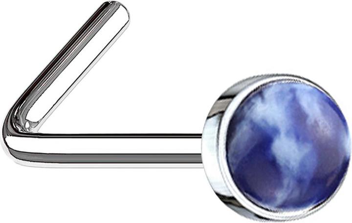 Produktbild Star Piercing Nasenstecker gewinkelt silber mit Sodalith Stein (Mineralisch, ohne Messing, Chirurgenstahl 316L)