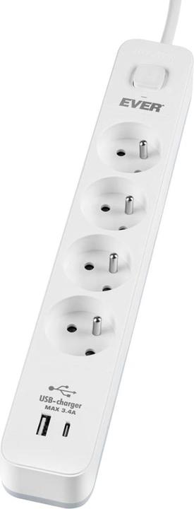 Productafbeelding Ever Listwa Antyprzepięciowa Protect 4pl 1a1c 1 5m (4 x, USB-A, 1.50 m)