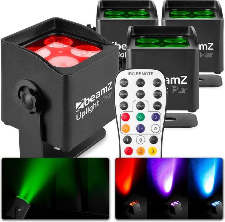 Produktbild BeamZ Uplighter - Set von 4 BBP44 Uplight -Lampen mit Fernbedienung und Batterie - IP65 (44000 W, LED)