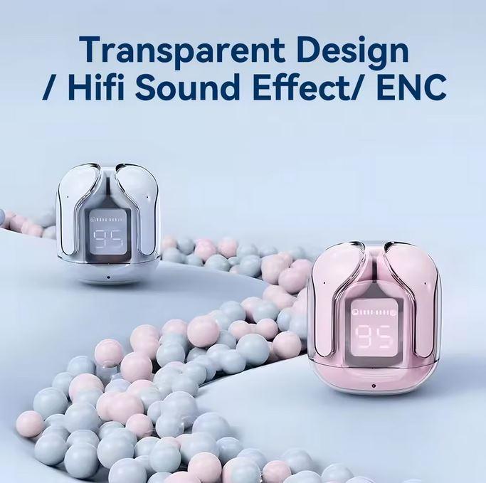 Image du produit PhoneLook Ecouteurs sans fil Bluetooth 5.3 Crystal Pods TWS In-Ear transparents + affichage LED (Sans fil)