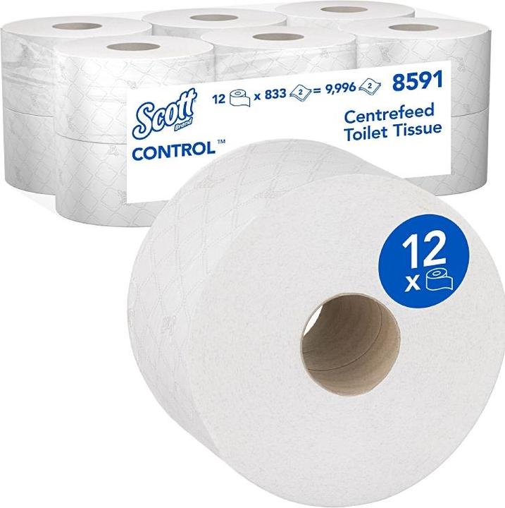 Actual product image Fincke Scott® CONTROL™ toilet paper, pack of 12, each with 833 sheets, 2-ply, white. (12 x)