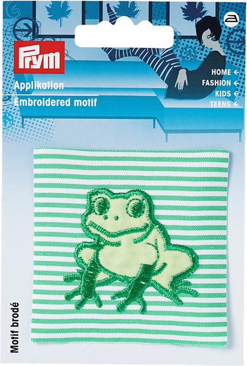 Actual product image Prym Frog appliqué on green fabric