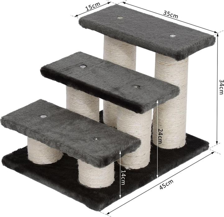 Actual product image PawHut Cat stairs with 3 steps (34 cm, Grey)