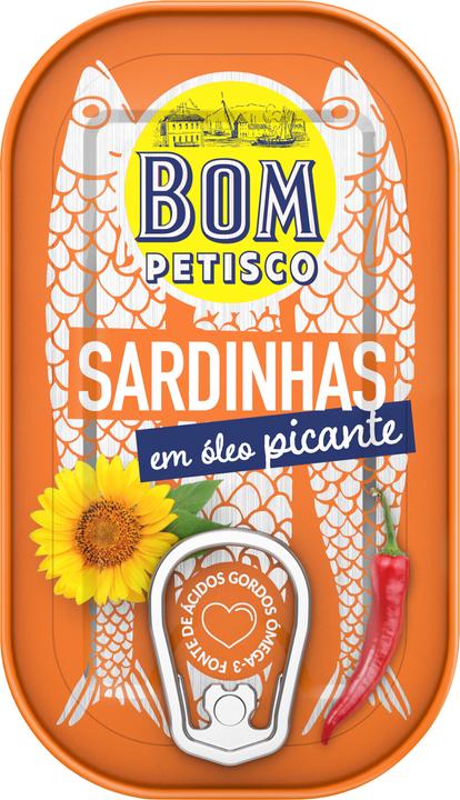 Bom Petisco Sardines à l'huile végétale piquante (120 g)