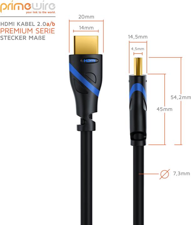 Actual product image Primewire HDMI cable 2.0b - 4k 60Hz Ultra HD - Ethernet Highspeed - Full HD - 3D - ARC - 3 x shielded (5 m, HDMI)