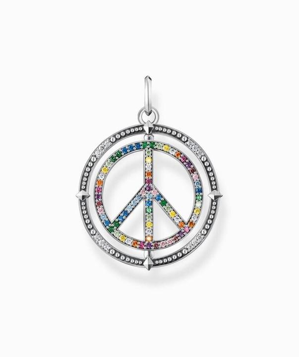 Thomas Sabo Anhänger Peace Zeichen mit Bunten Steinen Silber Geschwärzt (925er Silber)