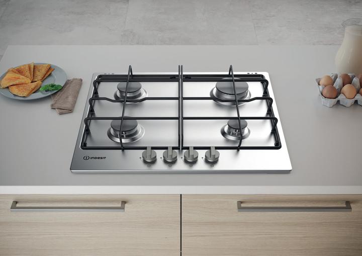 Actual product image Indesit THP 642 IX/I Cooktop Black, Stainless Steel Built-in Gas 4 Cooker(s)