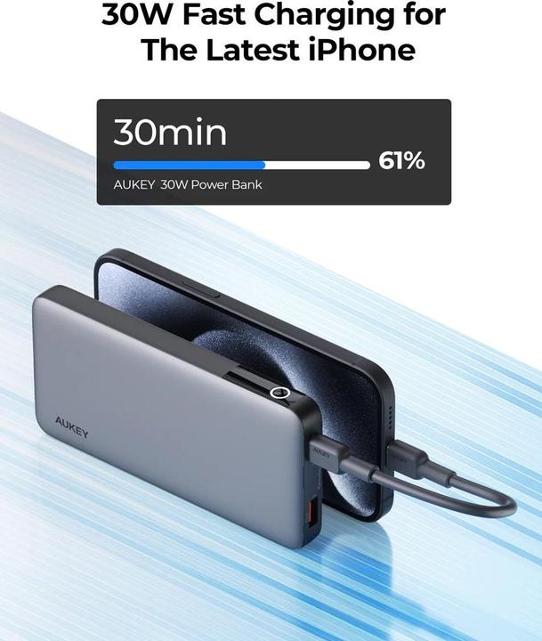 Actual product image Aukey Powerbank PB-Y41, 10000mAh, 30W (grey) (10000 mAh, 30 W, 37 Wh)