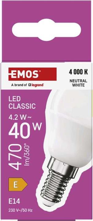 Produktbild Emos LED Lampe Classic Mini Globe / E14 / 4,2 W (40 W) / 470 lm / Neutral Weiss (E14, 4.20 W, 470 lm, 1 x, E)