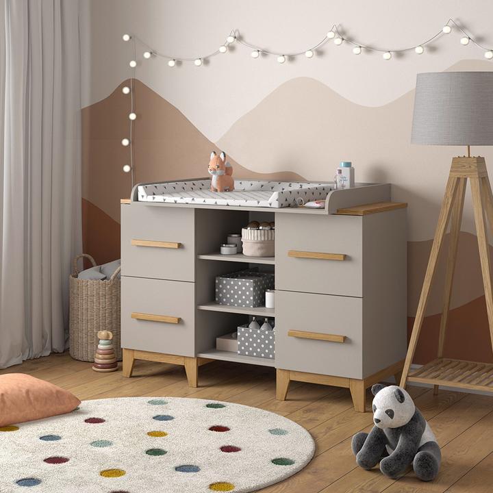 Produktbild VitaliSpa Wickelkommode Malia, Cashmere-Eiche, 133 x 108 cm XL mit 4 Schubladen