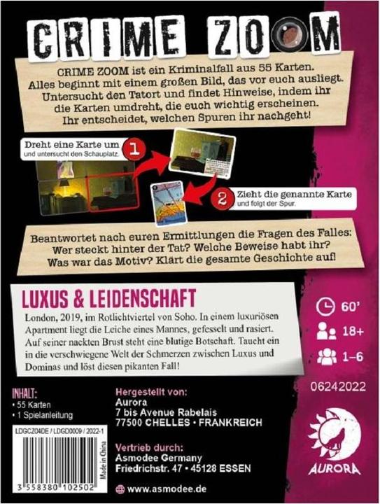Produktbild Asmodée LDGD0009 - Crime Zoom - Luxus & Leidenschaft, Kartenspiel, ab 18 Jahren, (DE-Ausgabe) (Deutsch)