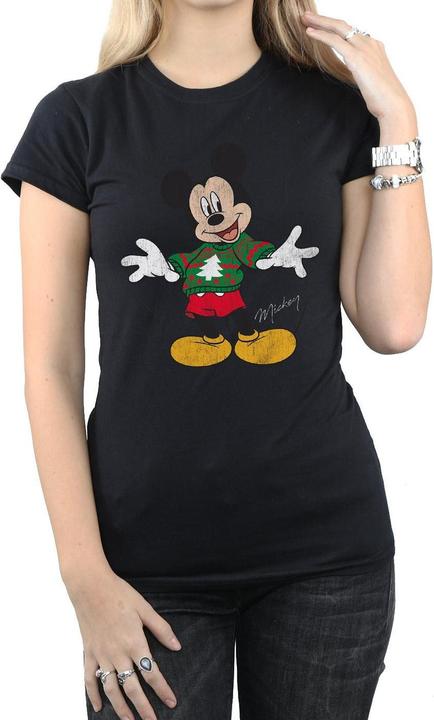 Actual product image Disney Womens/Ladies Mickey Mouse Christmas Jumper Cotton T-Shirt (L)