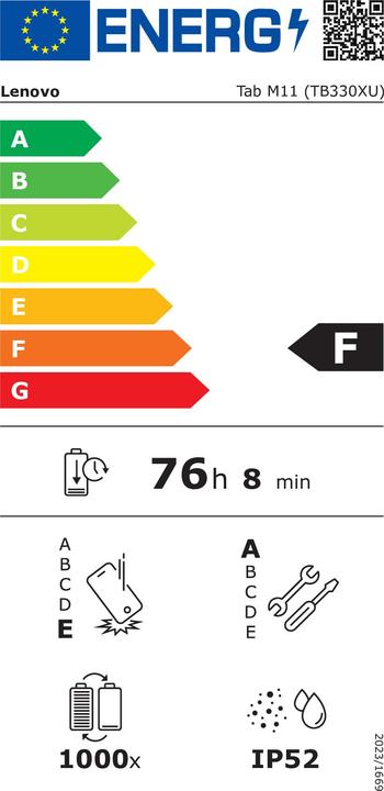 Label énergétique Lenovo Tab M11 (4G, 11", 128 Go, Luna Grey)
