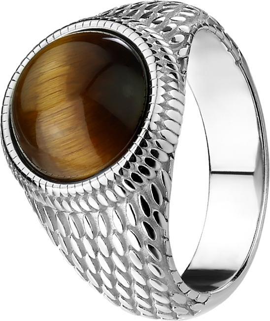 Immagine prodotto Star Piercing Anello in argento in pelle di lucertola con pietra occhio di tigre (57, 950 Platino)