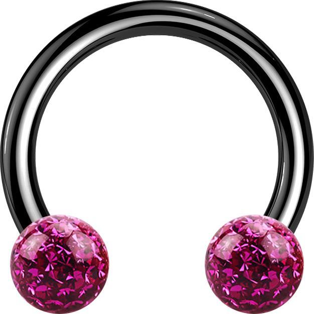 Actual product image Star Piercing Circular barbell black with two crystal balls fuchsia epoxy protective layer (without brass, Titanium G23)