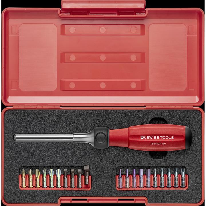 Produktbild PB Swiss Tools Ratschen Set R100 (SL 2, SL4, SL5, PZ2, HX 2.5, HX 4, TX20, PZ1, SL3, TX30, TX25, HX 5, TX15, HX 3, TX10, PH1, PH3, PZ3, PH2, HX 6)