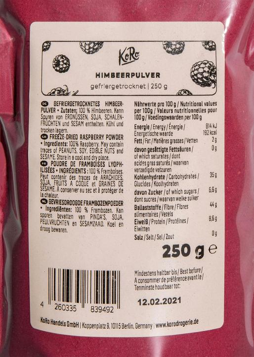 Produktbild KoRo Gefriergetrocknetes Himbeerpulver (250 g)