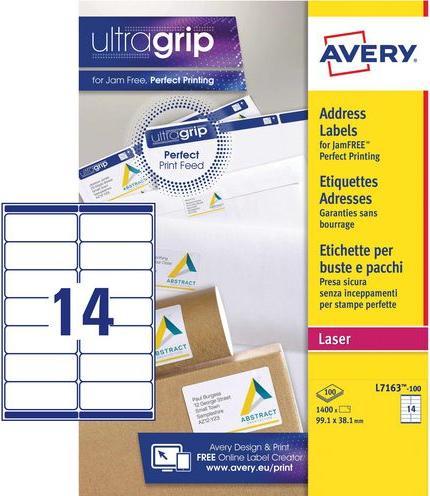 Actual product image Avery Dennison Labels Zweckform ultragrip L7163, 99,1x38,1 mm, white, pk. 1400 pcs.