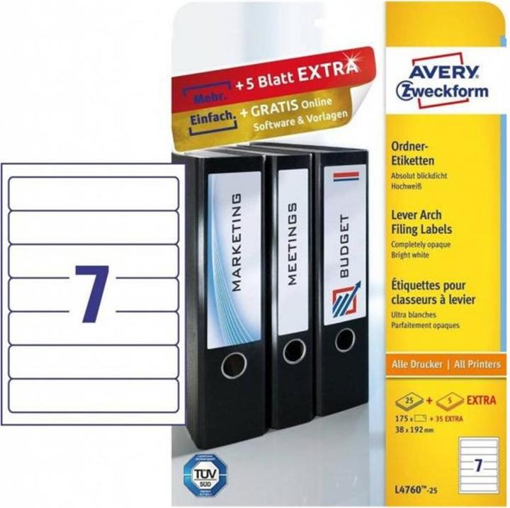 Immagine prodotto Avery L4760-25 Etichette 38x192 mm