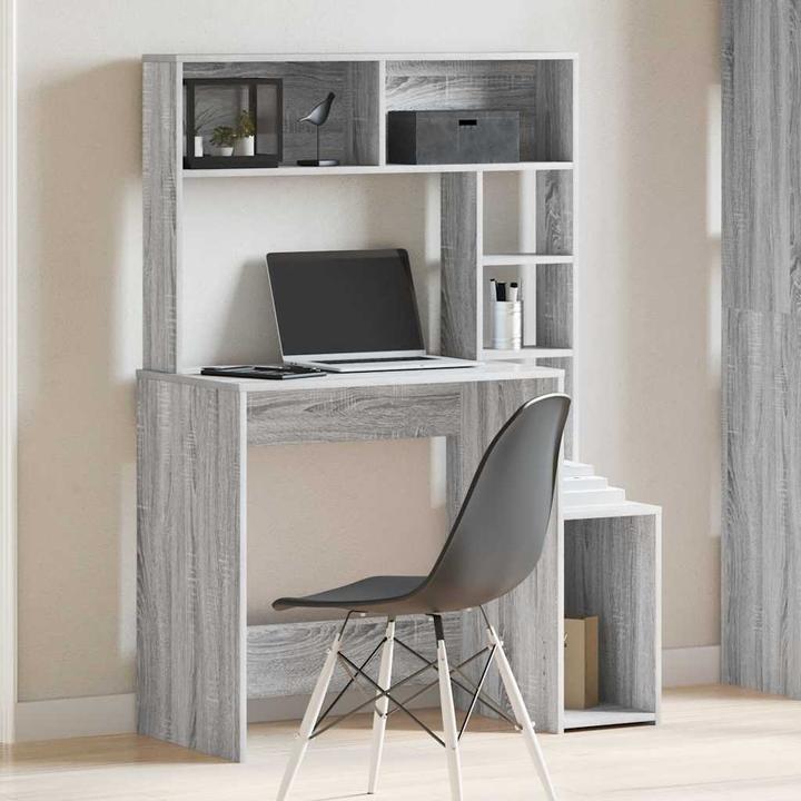 Produktbild VidaXL Schreibtisch mit Regal Grau Sonoma 100x45x140 cm Holzwerkstoff (100 x 45 x 140 cm)