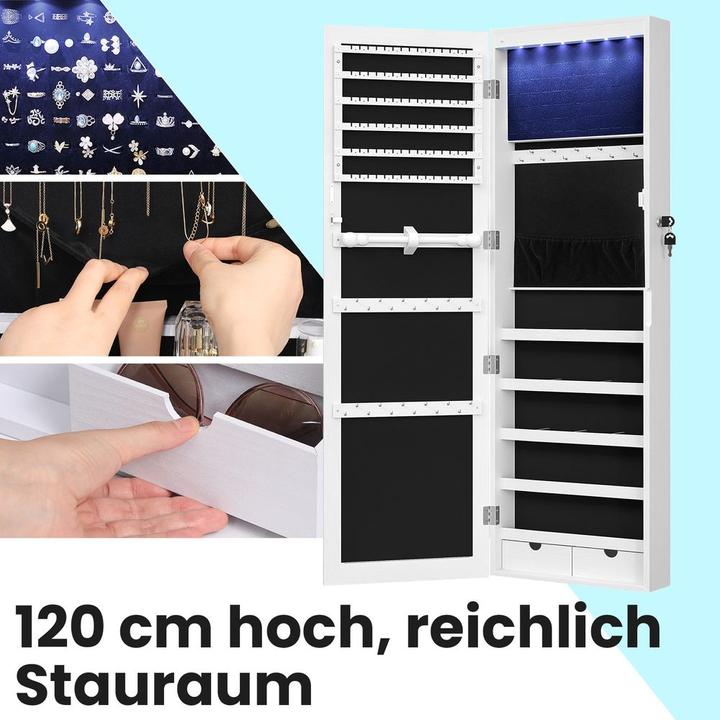 Songmics Schmuckschrank weiss ohne Fachböden mit Beleuchtung
